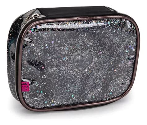 Estojo Box Escolar Transparente C Glitter Para Meninas 2024 Cor Preto