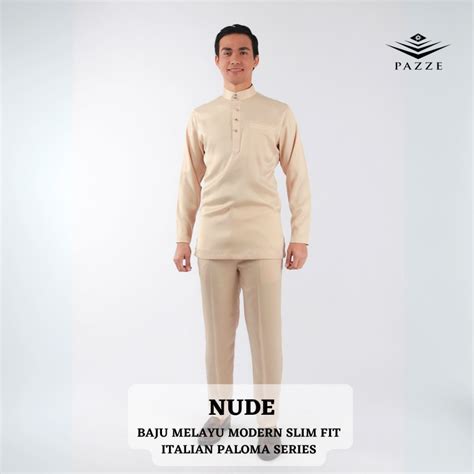 Nude Baju Melayu Modern Slim Fit FREE Butang Baju Satin Italian Paloma NudeBrown Shopee