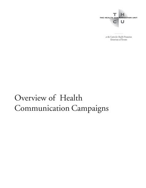 Pdf Overview Of Health Communication Campaigns The Health