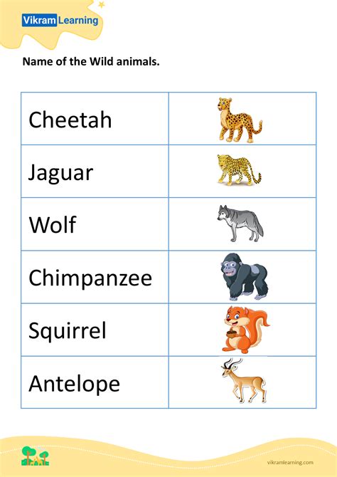 Download Name Of The Wild Animals 3 Worksheets