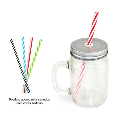 Caneca Mason Jar De Vidro Transparente 350ml LF Sublimação Atacado