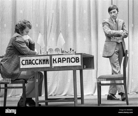 Chess Players Anatoli Karpov Right And Boris Spasski Left In The