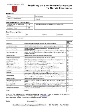 Fillable Online Narvik Kommune Bestilling Av Eiendomsinformasjon Fra