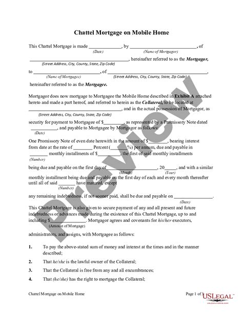 Chattel Mortgage On Mobile Home Chattel Form Paper Us Legal Forms