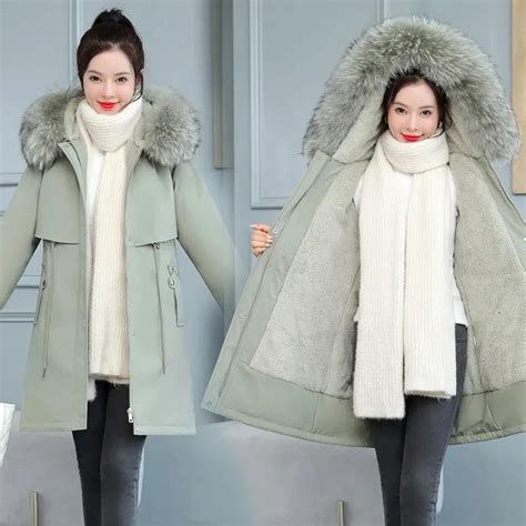 Casaco De Inverno Feminino Forro De L Casaco Longo Parkas Casual