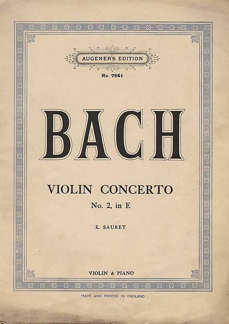 Violin Concerto Bwv 1042 In Mi Mayor Johann Sebastian Bach