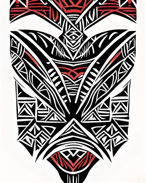 Polynesian Tribal Red And Black Fine Line Tattoo Simple Stencil