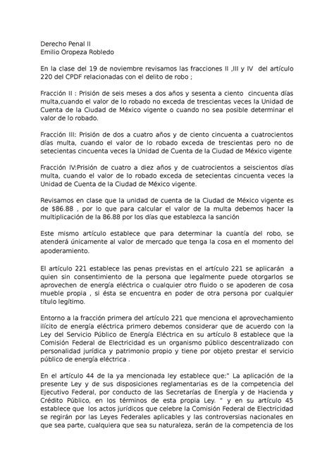 Sanciones al delito de robo - Derecho Penal II Emilio Oropeza Robledo