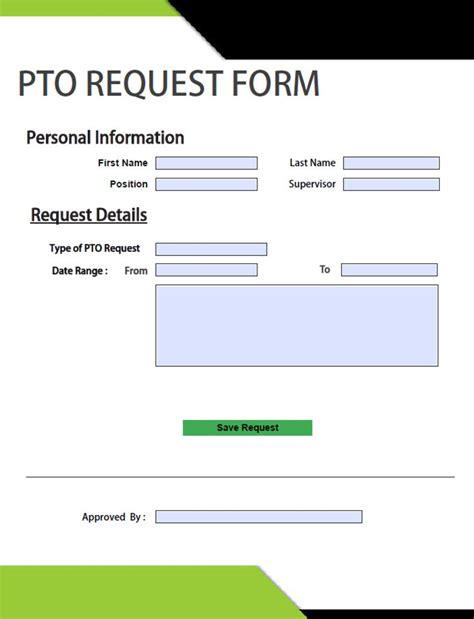 PTO Vacation Request Form. Editable PDF Form Vacation Request Form Time ...