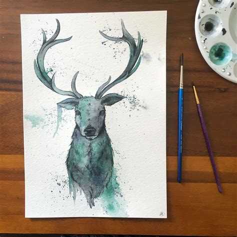 Stag Painting Watercolour Deer Art Watercolour Illustration Natural