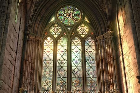 Premium Photo | Ornate stained glass window in a gothic cathedral