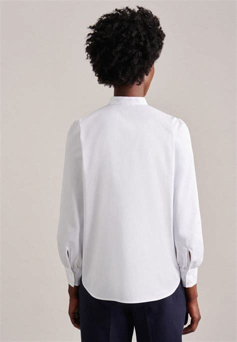 Women Collar Stand Up Blouse White Seidensticker