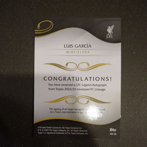 Yahoo Topps Liverpool Lineage Luis Garcia Auto