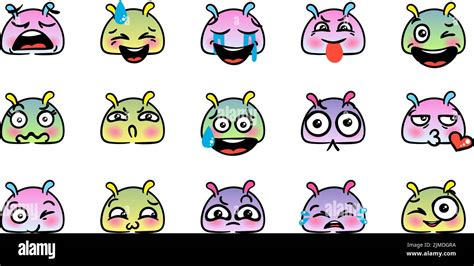 Various Cartoon Emoticons Set With Snails Or Slugs Doodle Faces Eyes