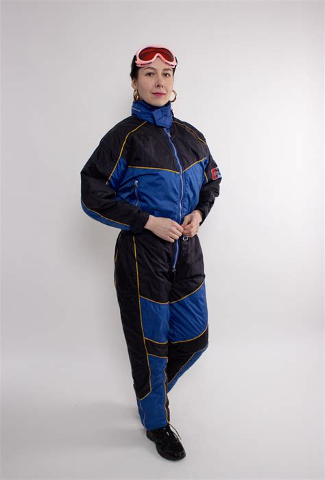 Vintage 90s Blue Black One Piece Ski Suit, Women Snowsuit Retro, Size M