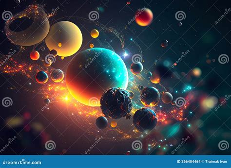 Paisaje Espacial Abstracto Con Planetas Y Destellos De Estrellas Y Cometas En Colores Azul Y