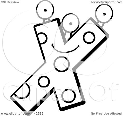 Cartoon Clipart Of A Black And White Alien Letter X - Vector Outlined ...