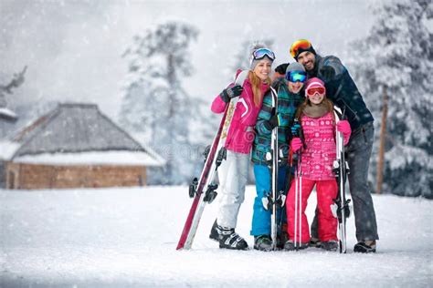 Family, Ski, Sun and Fun on Vacation in Mountains Stock Photo - Image ...