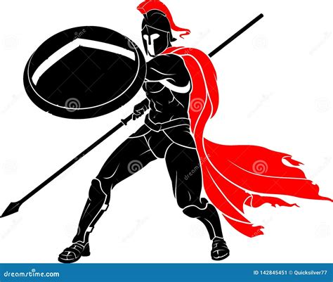 Spartan Fighting Stance With Shield And Weapon Stock Vector