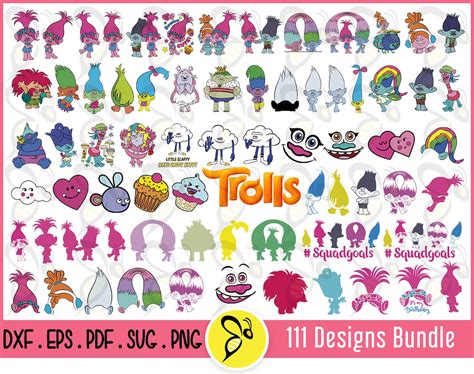 Trolls SVG Vector Art Designs Bundle, Trolls Logo Vector Art, Branch, Poppy, Smidge, Biggie, Guy ...