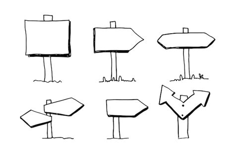 Signos De Madera De Fideos Dibujados A Mano Y Flechas Sobre Fondo