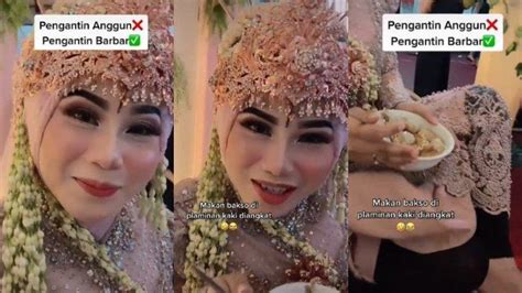 VIRAL Aksi Kocak Pengantin Wanita Makan Bakso Di Pelaminan Saat Resepsi