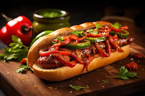 Premium Photo | Italian Sausage and Peppers Sub Sandwich with Marinara Sauce