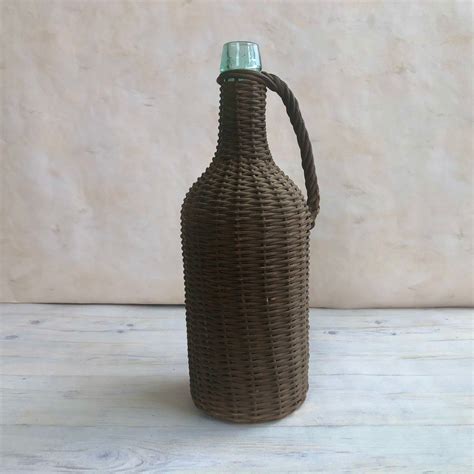 Vintage Demijohn Pale Blue Bottle With Handle Wrapped In Etsy