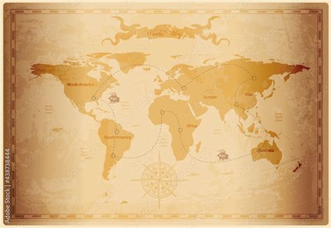 Old World map with vintage paper texture vector format Stock Vector | Adobe Stock