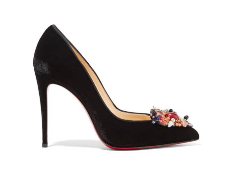 Christian Louboutin Iva Cora Embellished Velvet Point Toe Pumps Shoes Post