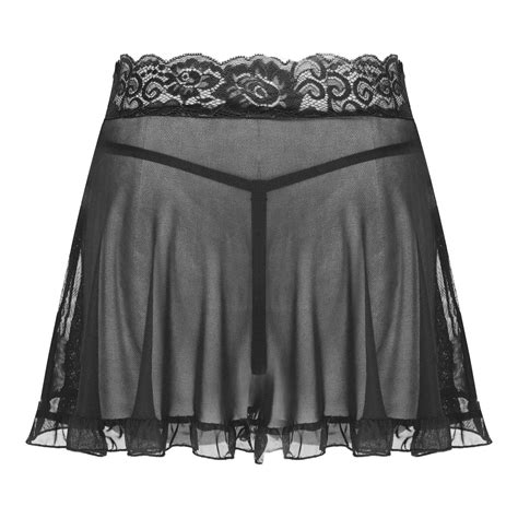 De Iefiel Damen Mesh Minirock Sexy Faltenrock Durchsichtig Mit Spitze