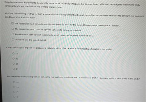 Solved Repeated-measures experiments measure the same set of | Chegg.com