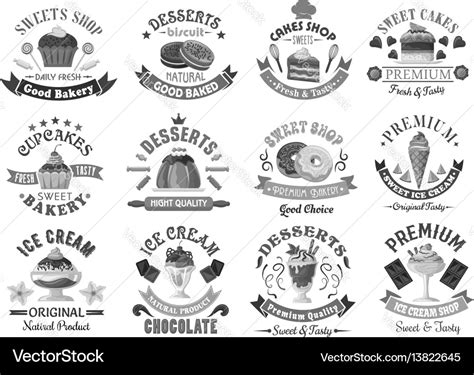 Bakery menu template desserts and cakes icons set Vector Image