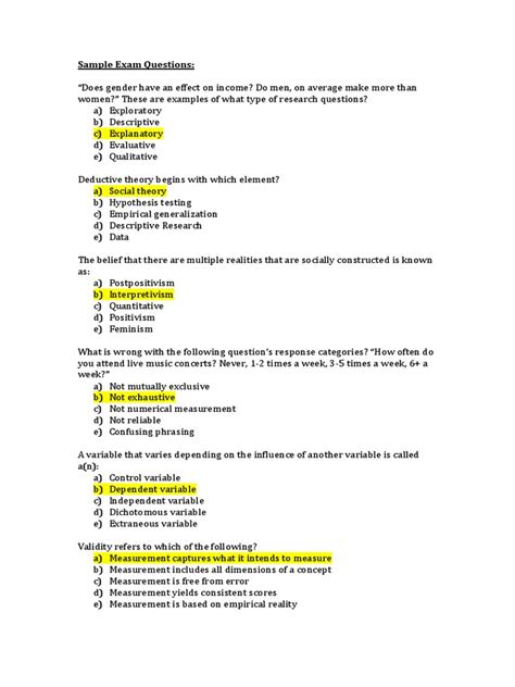 Sample Exam Questions Answers Pdf