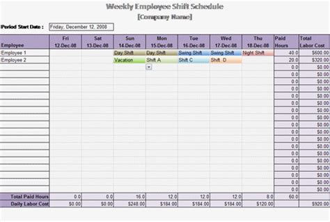 15 Free Employee Work Schedule Templates in MS Excel & MS Word Format ...