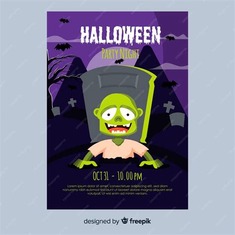 Free Vector Creepy Halloween Party Poster Template With Flat Design