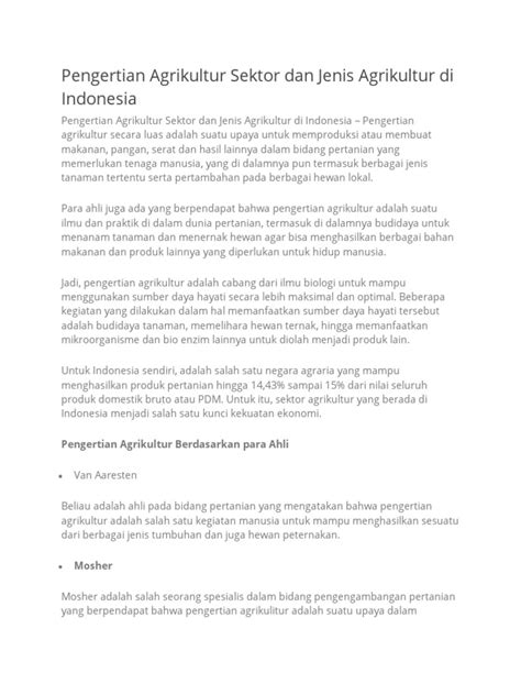 Pengertian Agrikultur Sektor Dan Jenis Agrikultur Di Indonesia Pdf