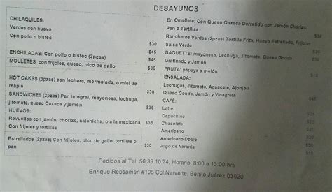 Carta Del Restaurante Hamburguesas Y Choripanes Ciudad López Mateos Enrique Rébsamen 105