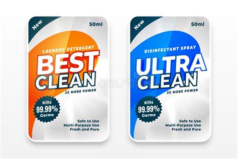 Liquid Or Powder Detergent Label Sticker Design Set Vector Illustration