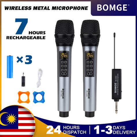 Wireless Microphone BOMGE UHF Dual Cordless Metal Dynamic Microphone