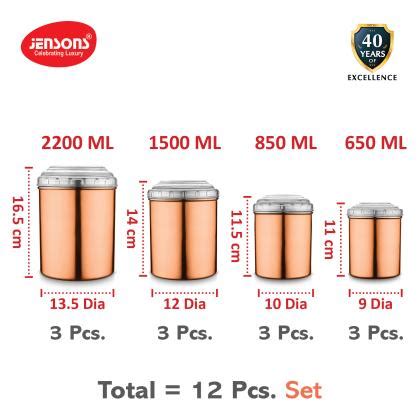 Jensons 12 PCS Stainless Steel Canister Set In Copper Color With White