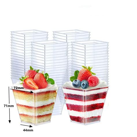 Disposable Plastic Ps Dessert Cup With Lid Oz Mini Square