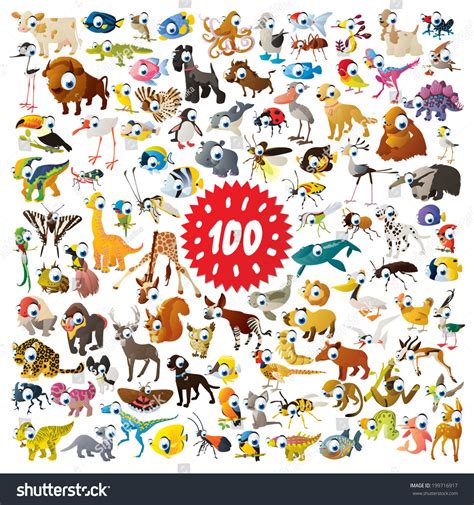 100 Vector Bright Color Cartoon Animals Stock Vector 199716917 ...