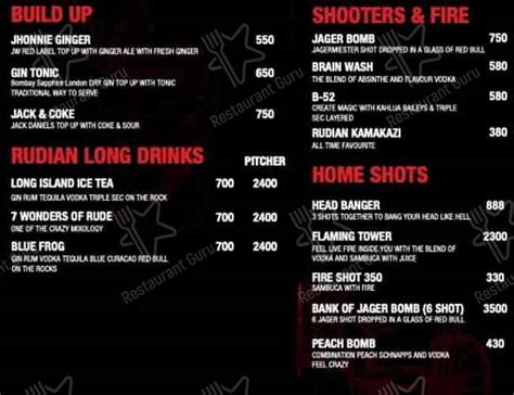 Menu At Rude Lounge Navi Mumbai Shop