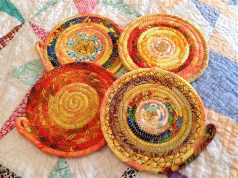 Orange Autumn Fabric Covered Coiled Clothesline Coasters Set Etsy