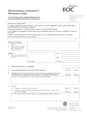 Fillable Online PROFESSIONAL INDEMNITY PROPOSAL FORM ECIC Homepage