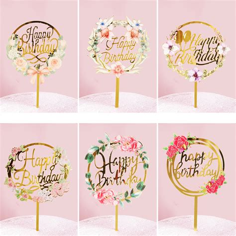 Buy Nicola Happy Birthday Cake Topper 6 Pack Acrylic Glitter Gold Cake