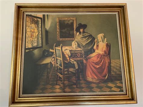 Framed The Glass Of Wine By Johannes Vermeer