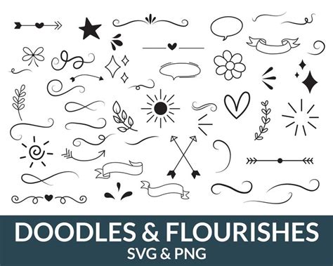 Doodle Elements Svg Bundle Flourishes Svg Swashes Svg Swoosh Svg