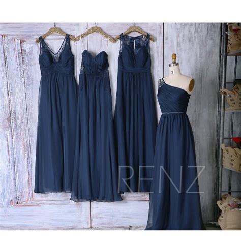 Navy Blue Mismatched Bridesmaid Dress Wedding Dress One Shoulder A Line